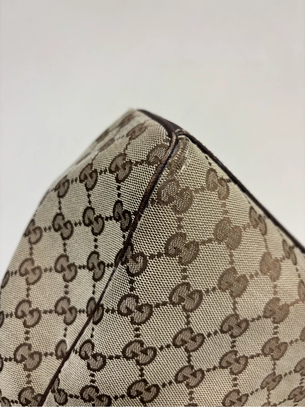 Gucci Beige/Brown Monogram Canvas Shoulder Bag with Dark Brown Trim